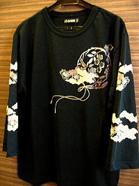 和柄七分袖Tシャツ 高級刺繍 双鯉柄